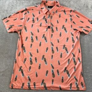 Bad Birdie Polo Shirt Men Large Pineapple Print Golf Light Stretch Peppy Outdoor